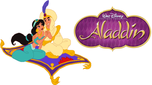 Aladdin Movie Image With Logo And Character - Aladdin And Jasmine Clipart (500x281), Png Download