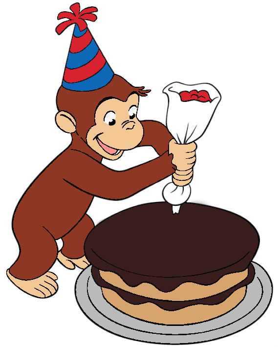 Curious George Decorating Cake (573x708), Png Download