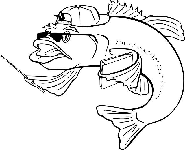 Black, Teacher, Outline, White, Cartoon, Bass, Fish - Fish Clip Art (640x520), Png Download
