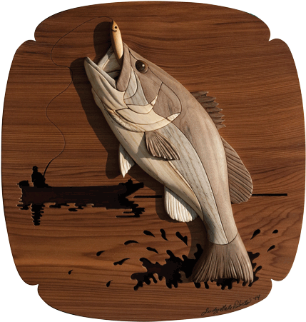 I-340 Bass Fishing - Fishing Intarsia (450x450), Png Download