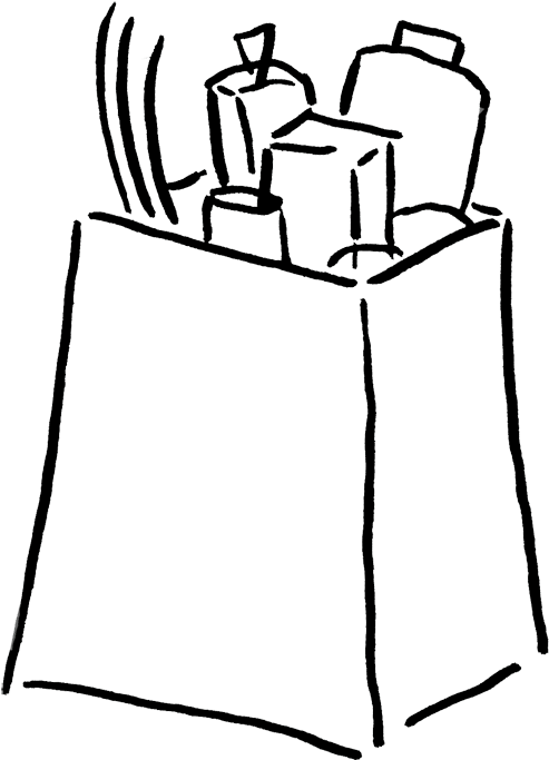 Grocery Cart Clipart - Clip Art Black And White Groceries (500x684), Png Download