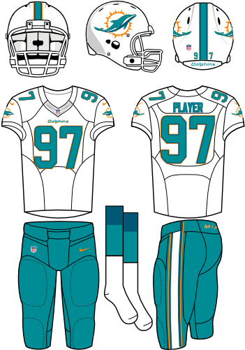 Miami Dolphins - Buffalo Bills Road Uniforms 2013 (372x500), Png Download
