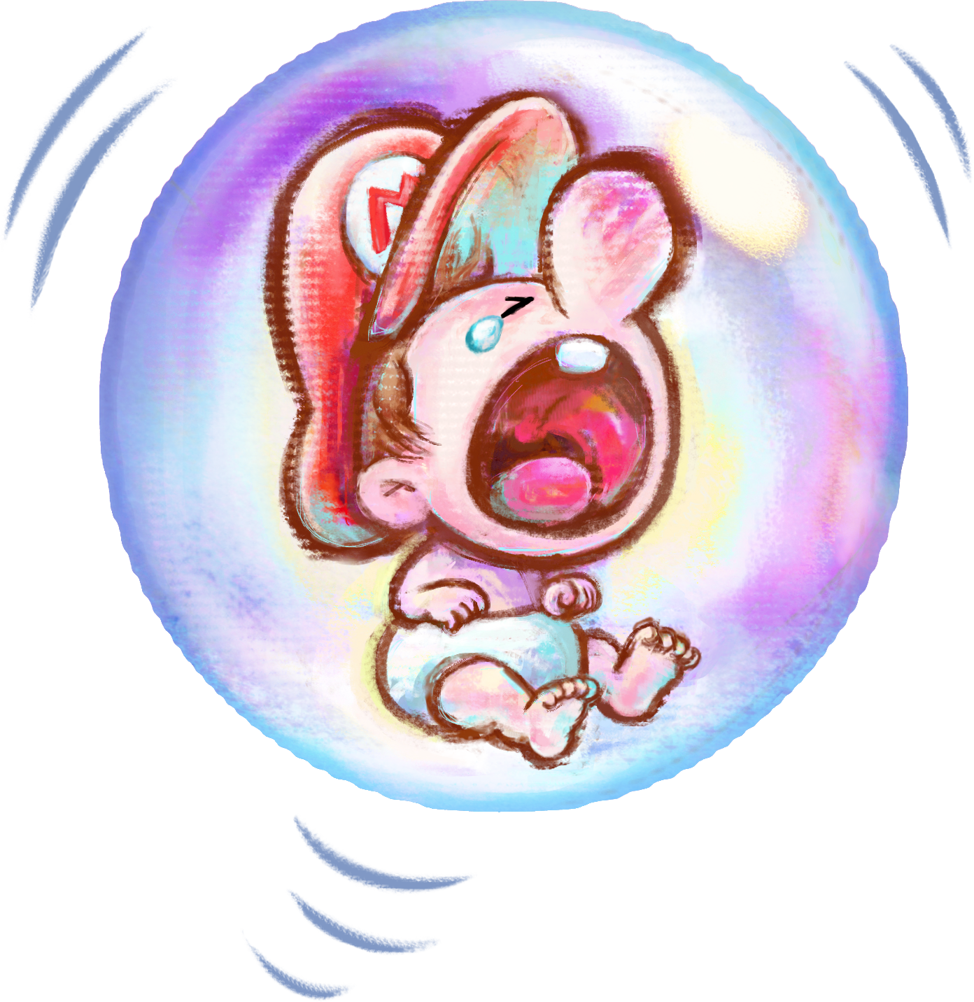 Baby Mario Crying - Baby Mario In Bubble (1392x1432), Png Download