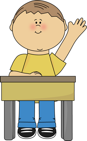 Boy Raising Hand - Student Sitting At Desk (279x450), Png Download