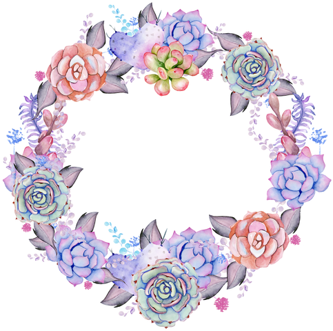 Watercolor Succulent Wreath- Ready To Press Transfer - Succulent Plant (500x500), Png Download