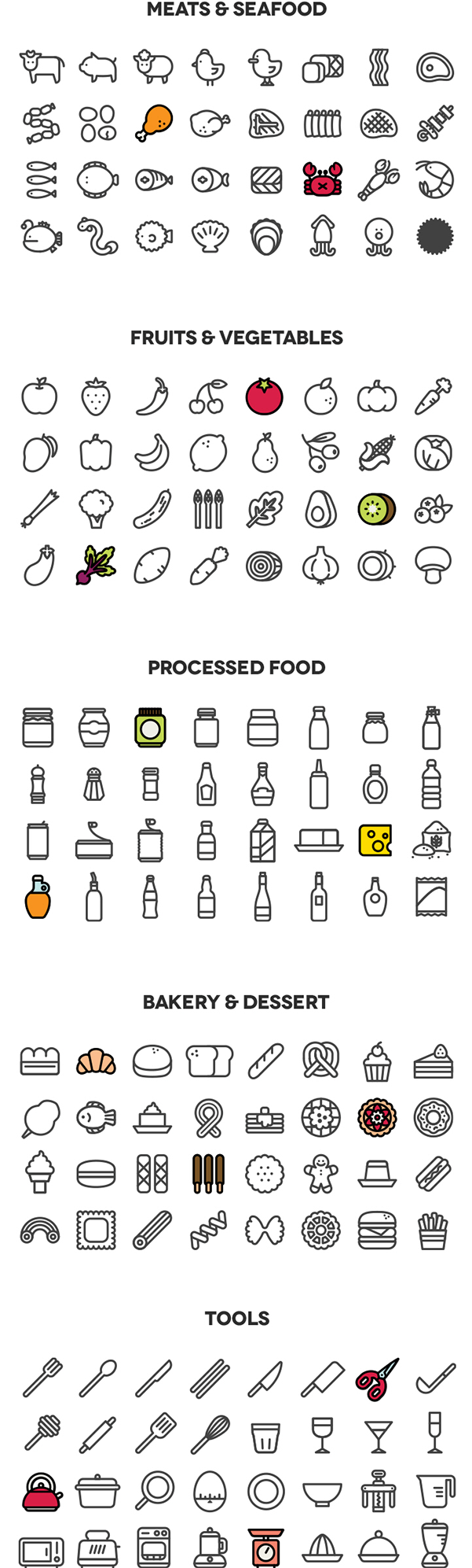 160 Cooking Icons On Behance - Drawing (600x2577), Png Download