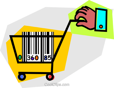 Mano Con Carrito De La Compra Y El Código De Barras - Clip Art (480x371), Png Download