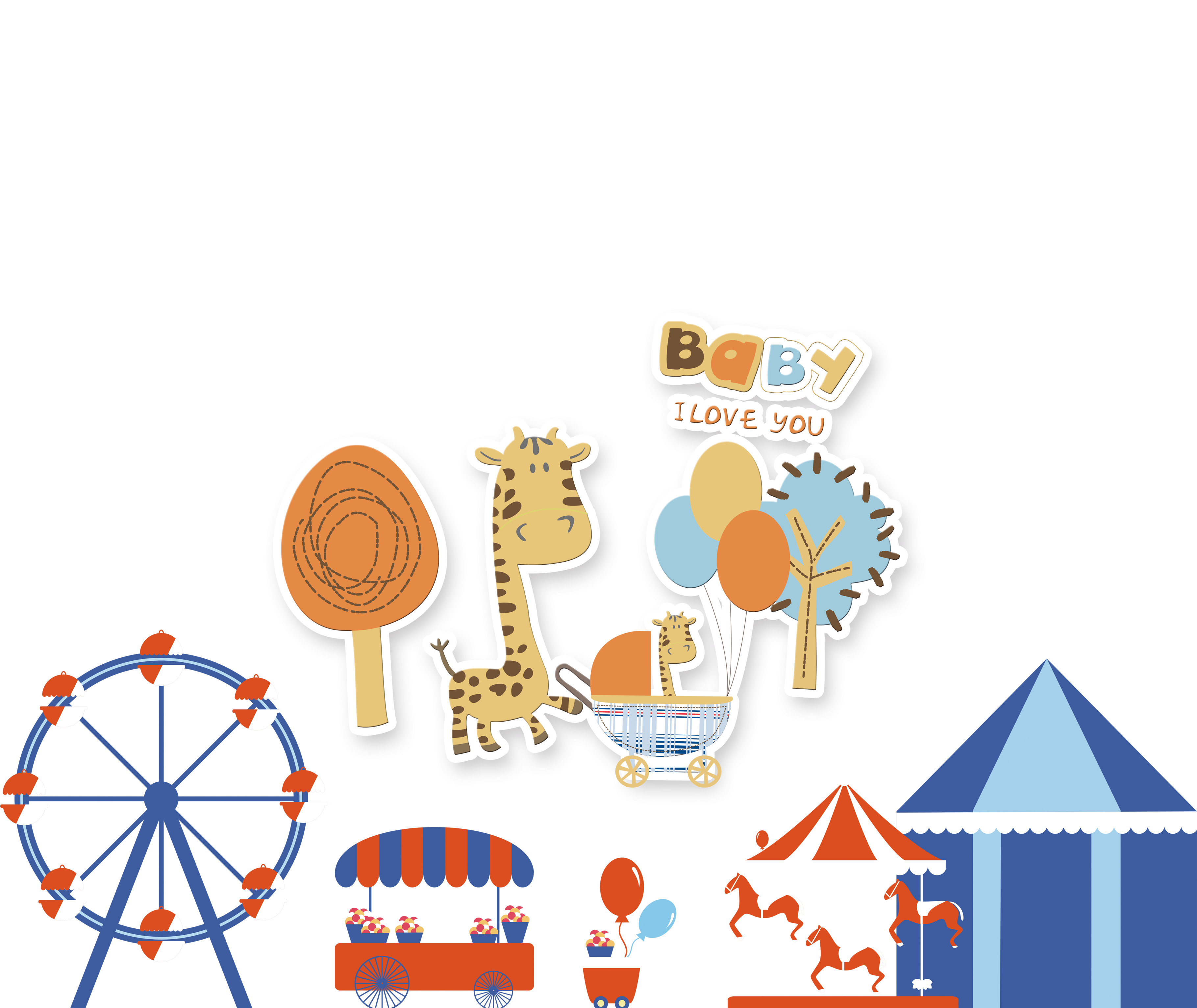 Hand Drawn Cartoon Playground Decoration Psd Image - Zazzle Niedliche Giraffenmutter Und Baby Strollerdecke (4008x3193), Png Download