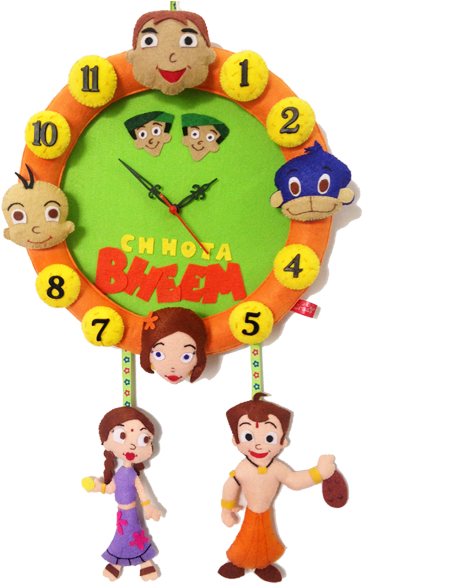 Felt Handmade 3d Chotta Bheem With Friends Wall Clock - Wall Clock (588x586), Png Download