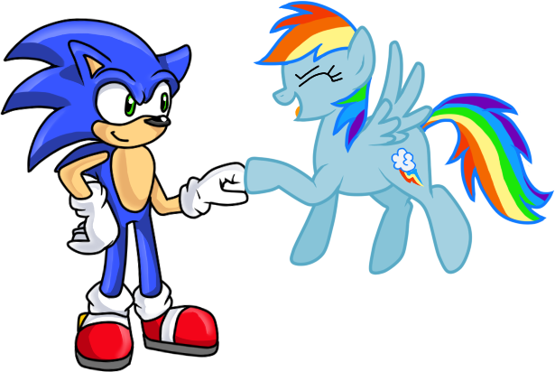 Xsklx, Crossover, Crossover Shipping, Female, Fist - Sonic And Rainbow Dash Fist Bump (615x412), Png Download