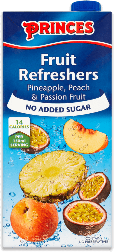 No Added Sugar Pineapple, Peach & Passion Fruit - Princes Fruit Refreshers Orange Lemon And Lime 1 Litre (904x904), Png Download