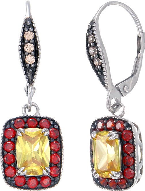 Luscious Vintage Inspired Yellow, Garnet And Champagne - Earring (750x750), Png Download