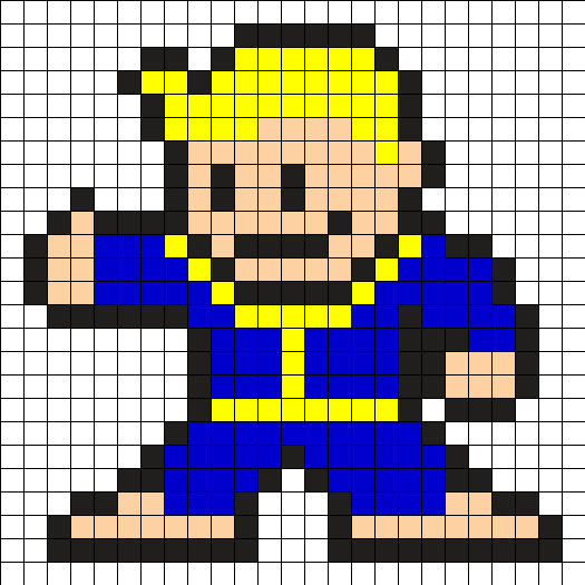 Fallout Vault Boy Perler Bead Pattern / Bead Sprite - Fallout 4 Vault Boy Pixel (525x525), Png Download