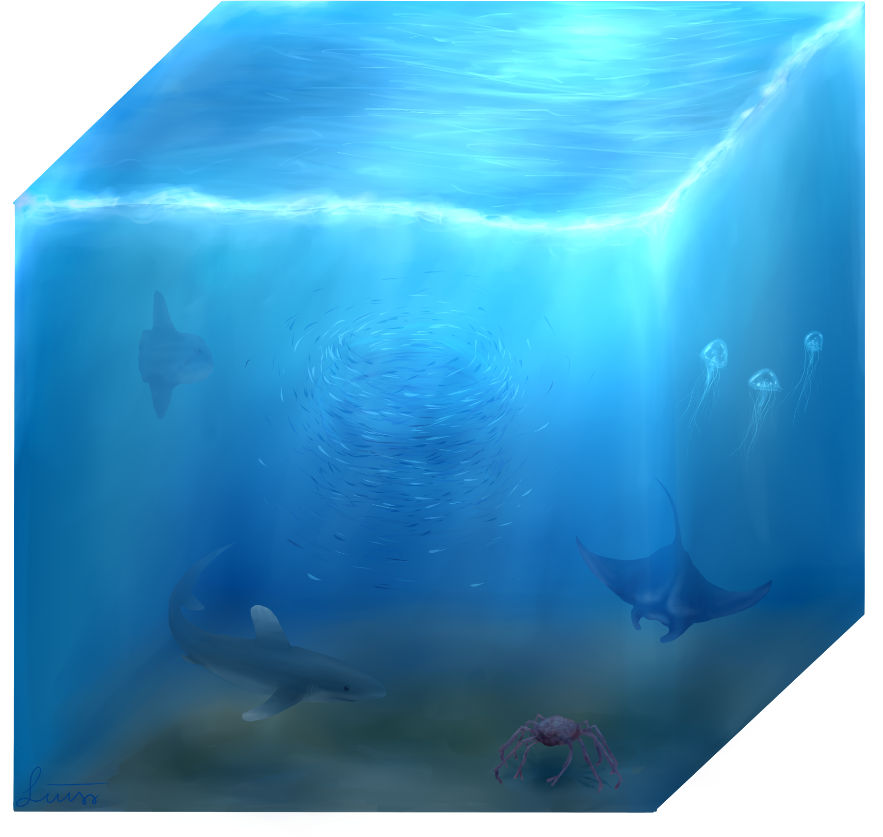 Clip Art Royalty Free Cube Of The Ocean By Liusssteen - Drawing (2000x2000), Png Download