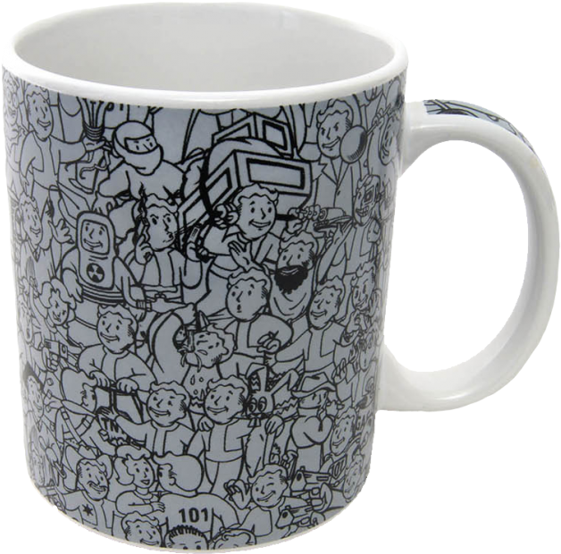 Fallout Mug "vault Boy - Fallout Mug Vault Boy Collage (800x749), Png Download