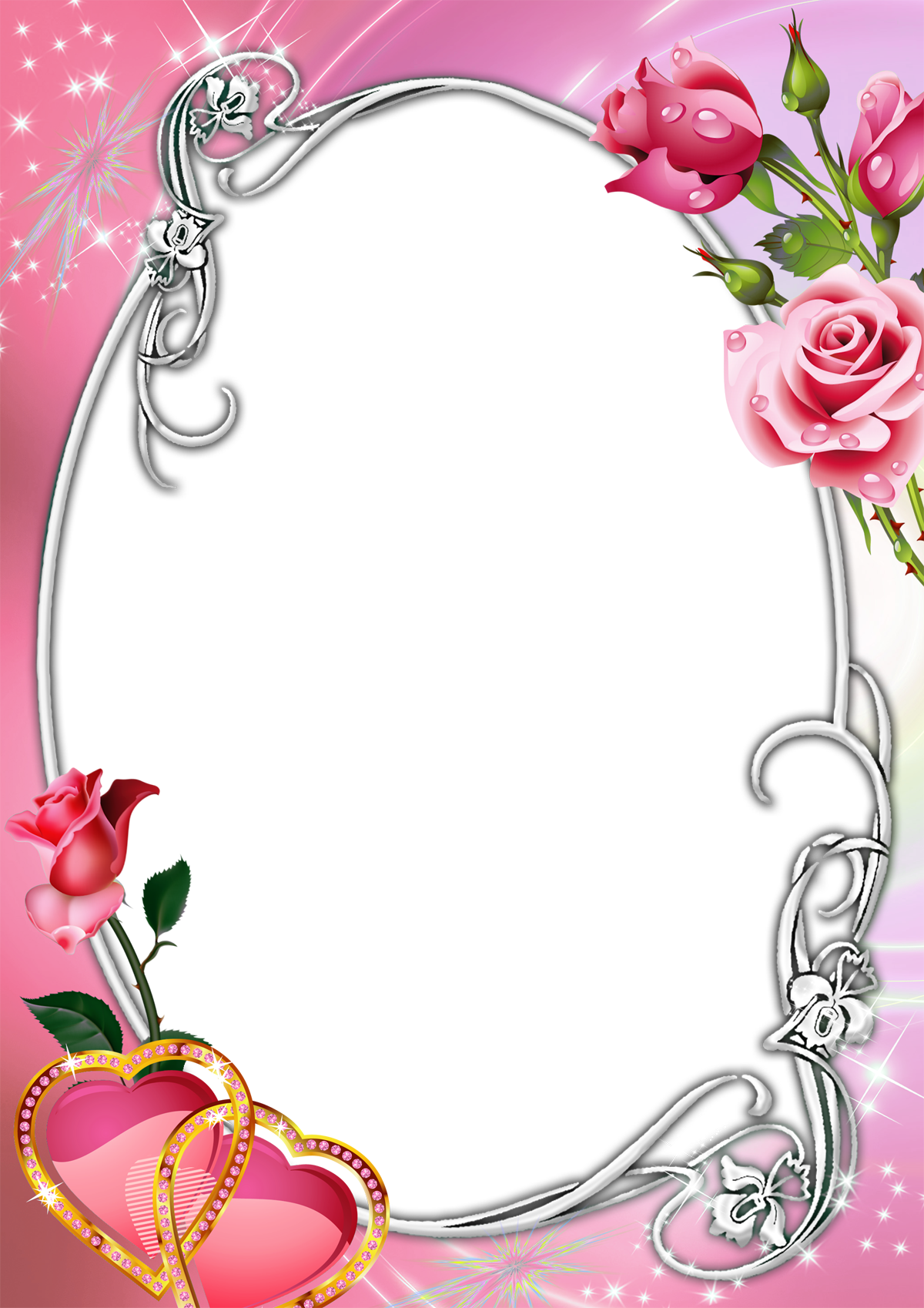 Pink Transparent With Roses - Pink Roses Borders And Frames (1200x1698), Png Download