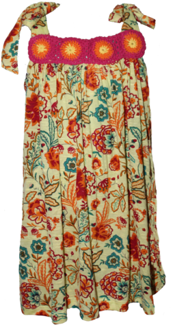 Flower Yellow Dressdress With Crochet Neckline Runs - Day Dress (480x480), Png Download