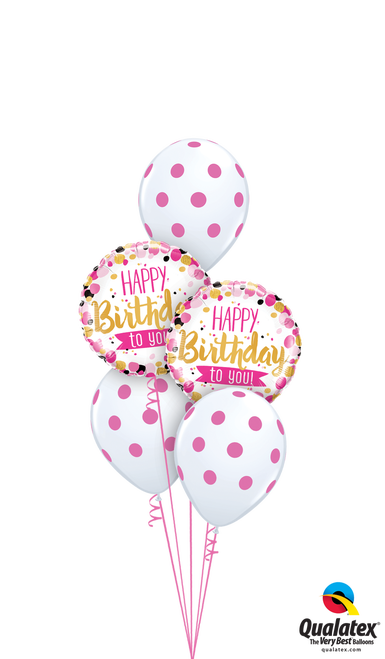 Happy Birthday Dotty Bouquet - 18" Happy Birthday To You Pink & Gold Foil Balloon (385x659), Png Download