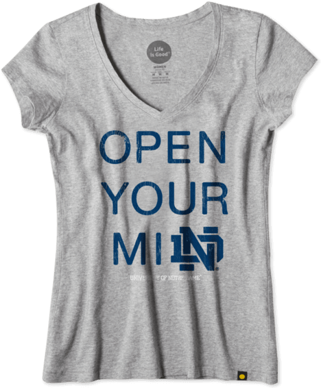 Women's Notre Dame Open Your Mind Newbury Vee - Life Is Good Women's Notre Dame Open Your Mind Newbury (570x570), Png Download