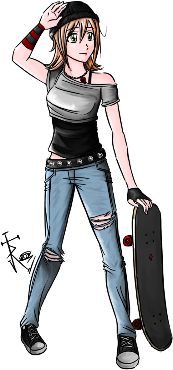 Skateboarding Drawing Anime Girl Distribution Company - Skater Girl Draw (643x1244), Png Download