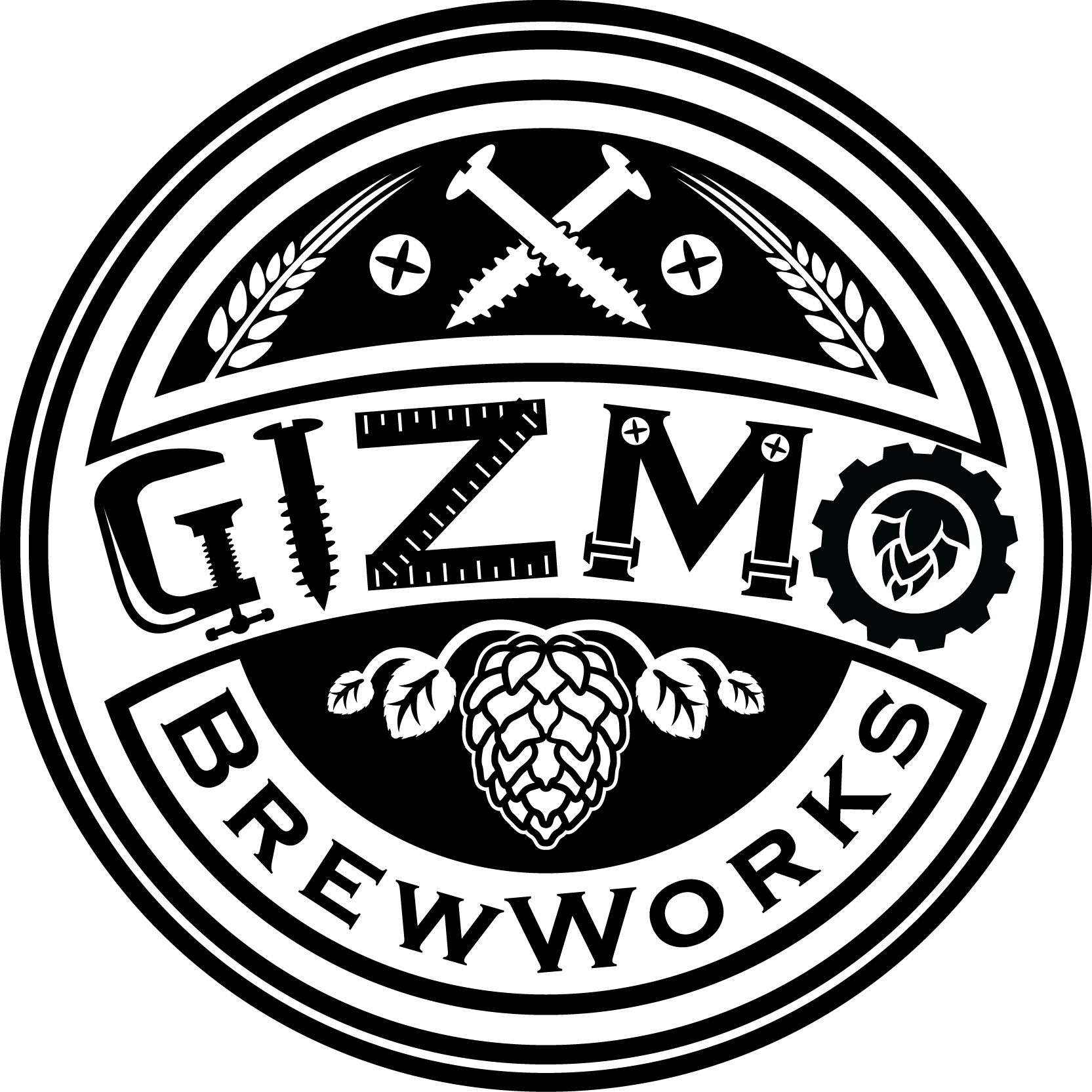 Gizmo Circle Text Inside, Black - Gizmo Brew Works (1665x1665), Png Download