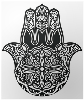 Hamsa Hand Poster - 43 X 43cm The Hamsa Hand Of Fatima Design - Black Cushion (400x400), Png Download