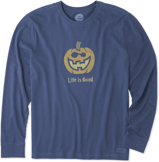 Men's Pumpkin Long Sleeve Crusher - Life Is Good (570x570), Png Download
