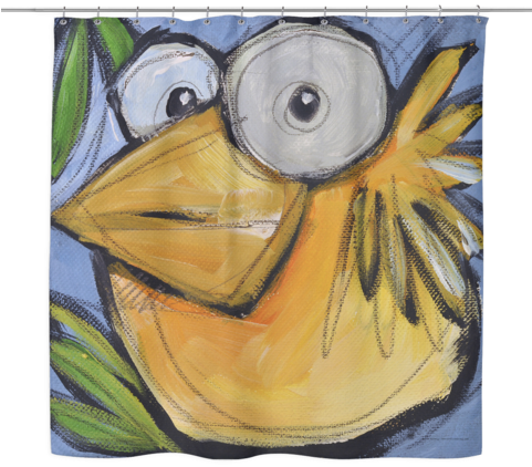 Unique Designer Fabric Shower Curtains Of A Yellow - Tim Nyberg - Gold Bird 1 Canvas (480x480), Png Download