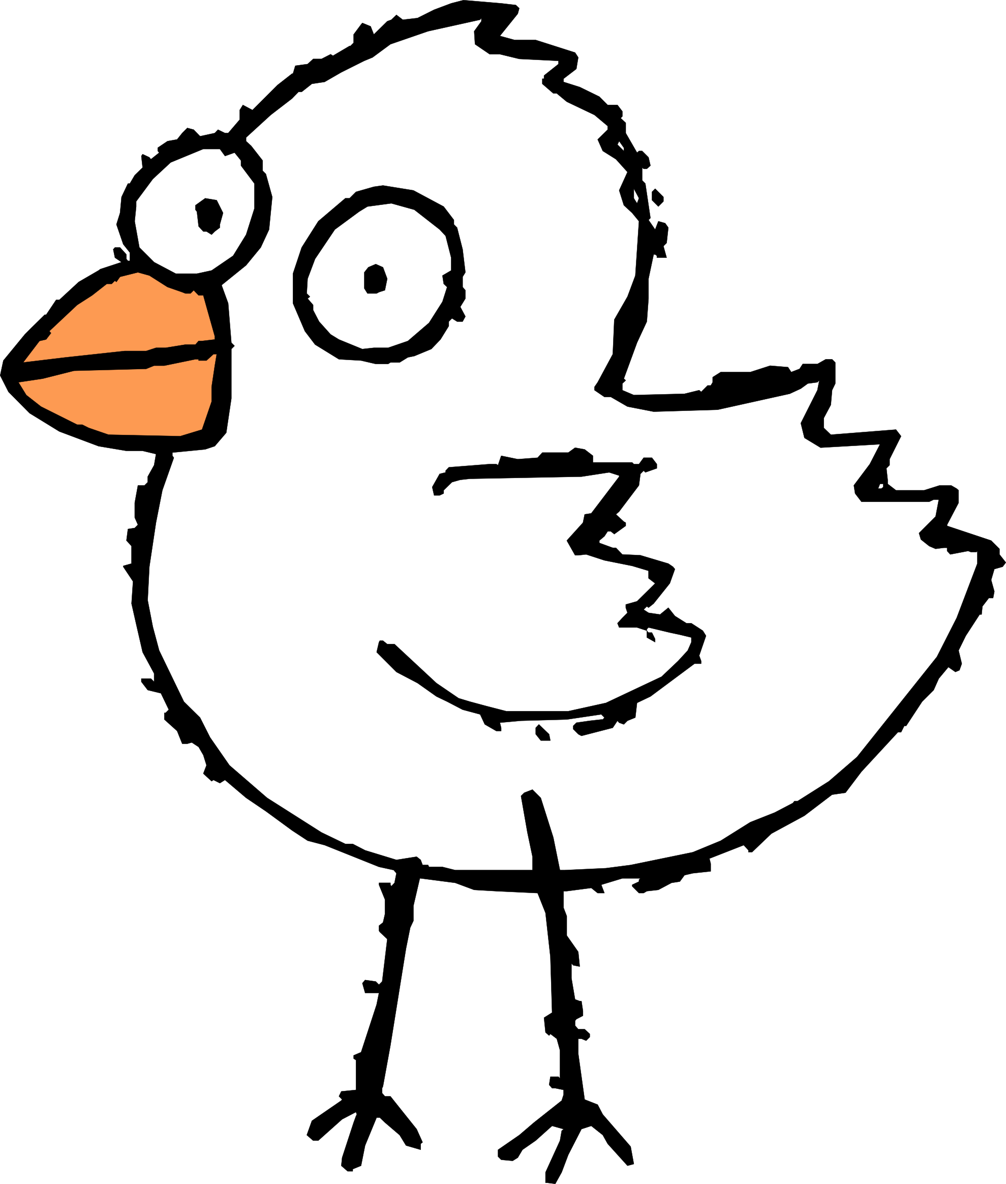 Clipart Bird Black And White - Cartoon Bird Black And White (999x1175), Png Download