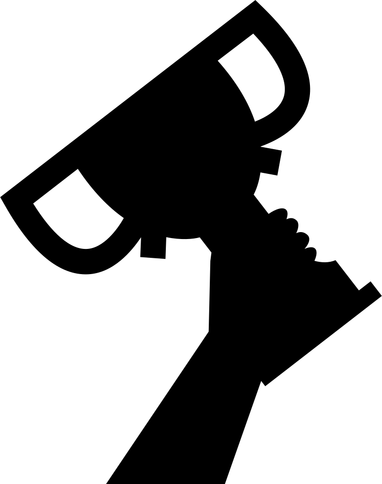 Hand Holding And Raising A Sportive Trophy Comments - Man Holding Trophy Icon (774x980), Png Download