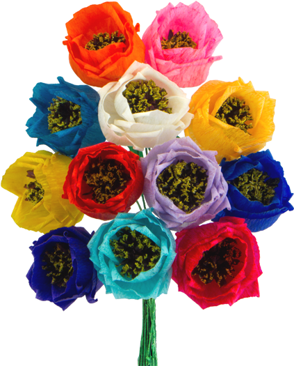 Paper Roses - Bouquet Of Different Colored Roses (450x543), Png Download
