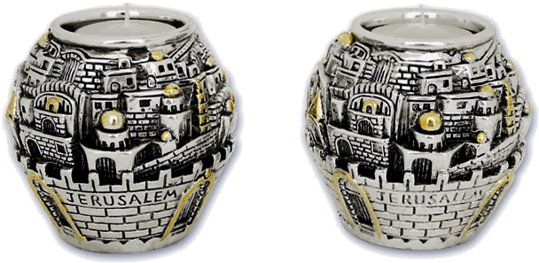 Pair Of Silver And Gold Plated Candle Holders - Jerusalem Globe Candle Holders (650x650), Png Download
