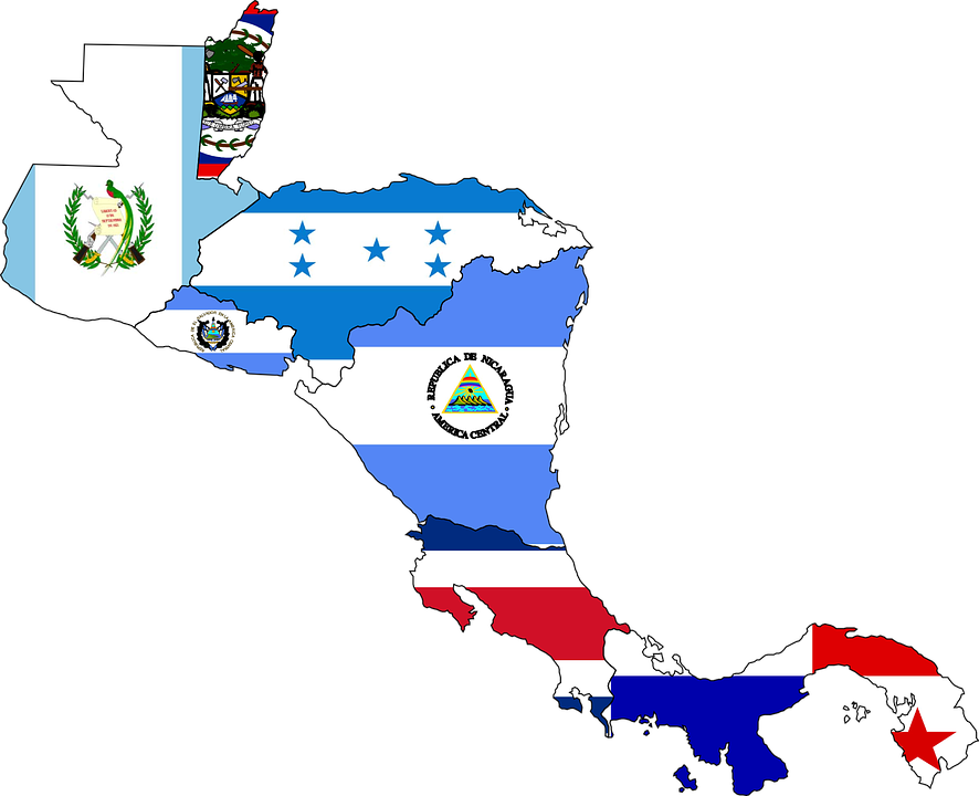 Central America Map With Flags (886x720), Png Download