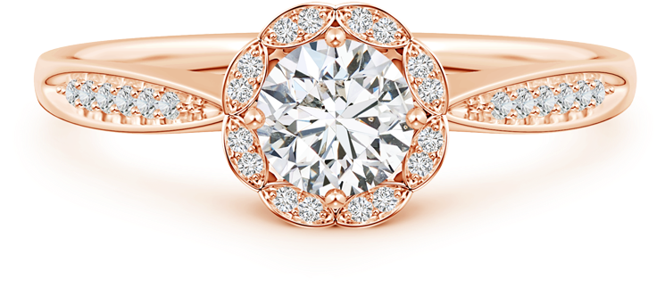 Round Lab Grown Diamond Scalloped Halo Ring With Leaf-accents - Round Lab Grown Diamond Scalloped Halo Ring (900x900), Png Download