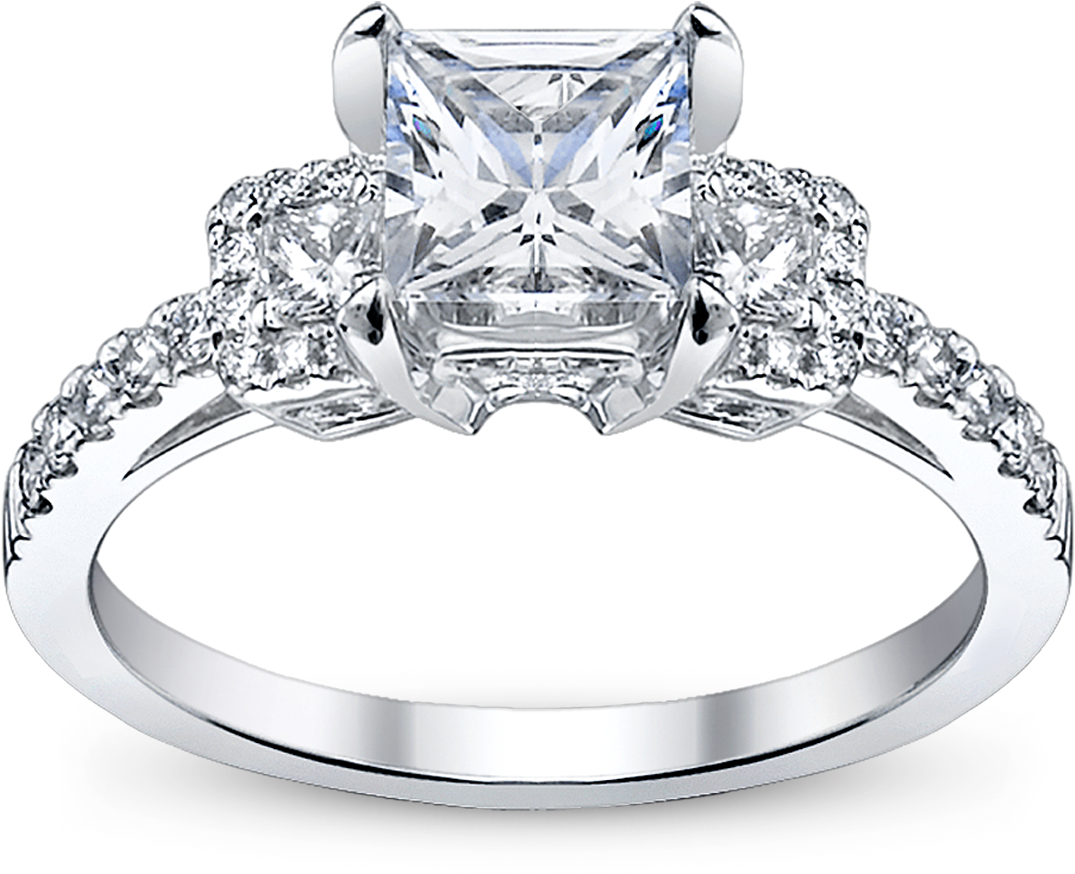 Platinum Princess Cut Engagement Ring From Robbins - Cushion Set Engagement Rings (1200x1200), Png Download