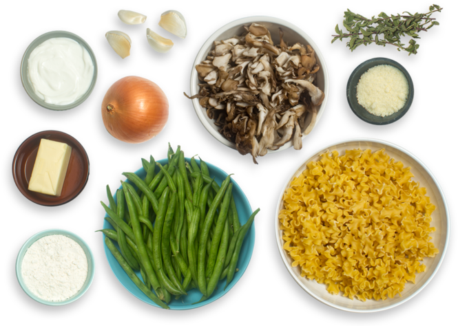 Creamy Mafalda Pasta With Green Beans, Maitake Mushrooms - Onion Ring (700x477), Png Download