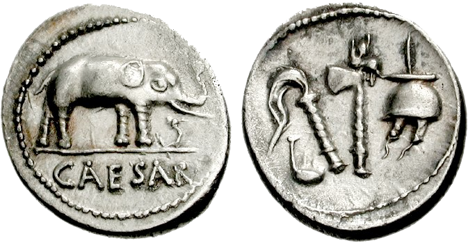 A Coin Minted In Italy Around 49 Bc - Caesar Coins (673x349), Png Download
