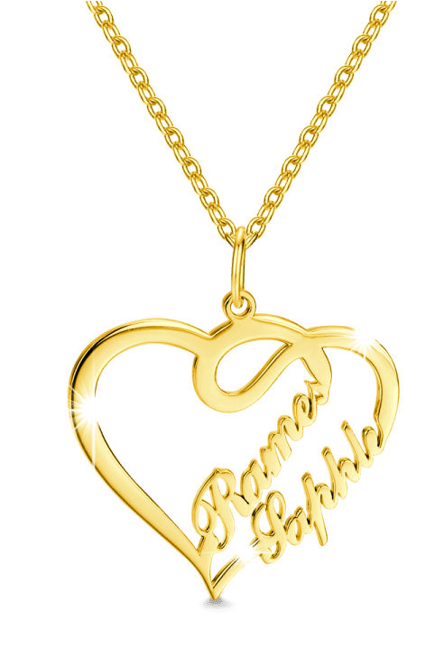 Couple Name Necklace Gold (750x750), Png Download