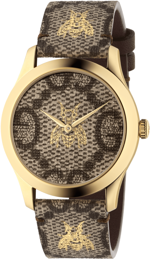 Gucci G-timeless Gg & Bee Dial Pvd Gold Plated Unisex - Ya1264068 (1200x1200), Png Download