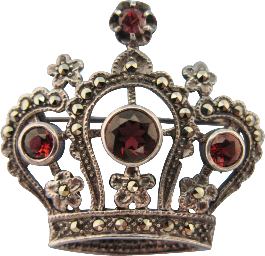 Garnet Marcasite Sterling Silver Crown Brooch Or Pendant - Brooch (914x914), Png Download