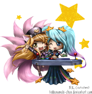 Chibi Ahri And Sona - Ahri And Sona Chibi (400x419), Png Download