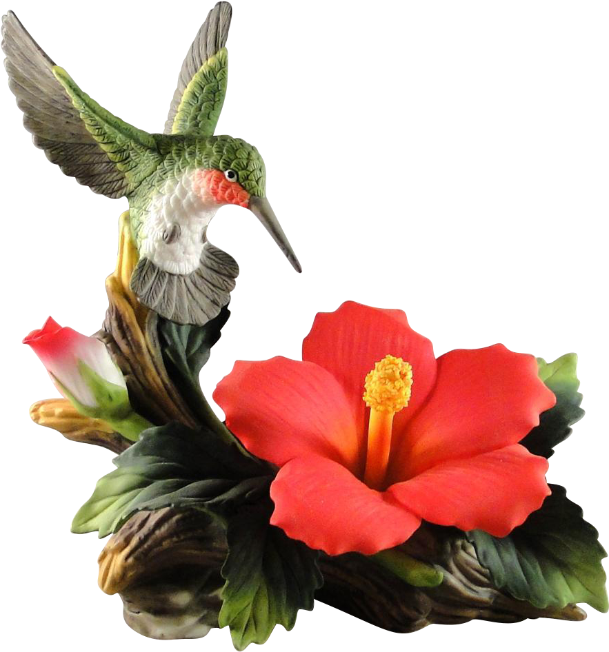 Vintage Andrea By Sadek Hummingbird Porcelain Figurine - Hibiscus Flower With Hummingbird (945x945), Png Download