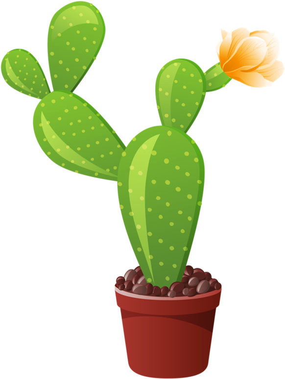 Cactus Clipart, Garden Clipart, Flower Clipart, Indoor - Potted Cactus Clipart (371x500), Png Download