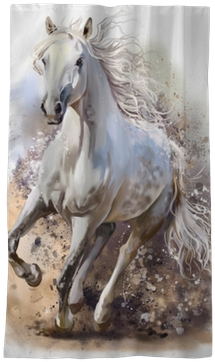 White Horse Runs Watercolor Painting Blackout Window - White Horse Running Painting (400x400), Png Download
