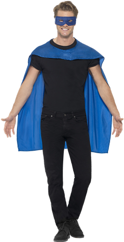 Adult Unisex Blue Cape And Mask - Smiffy's Blue Superhero Eyemask And Cape (363x484), Png Download