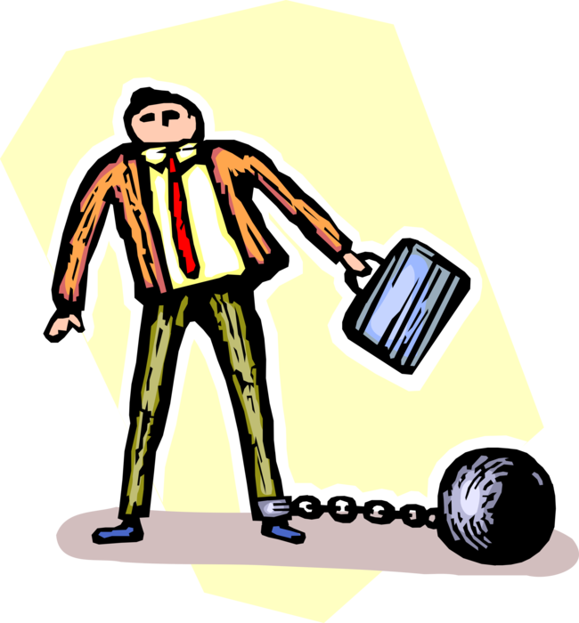 Banner Black And White Stock Restrained Businessman - Ball Chained Man Cartoon Transparent Background (650x700), Png Download