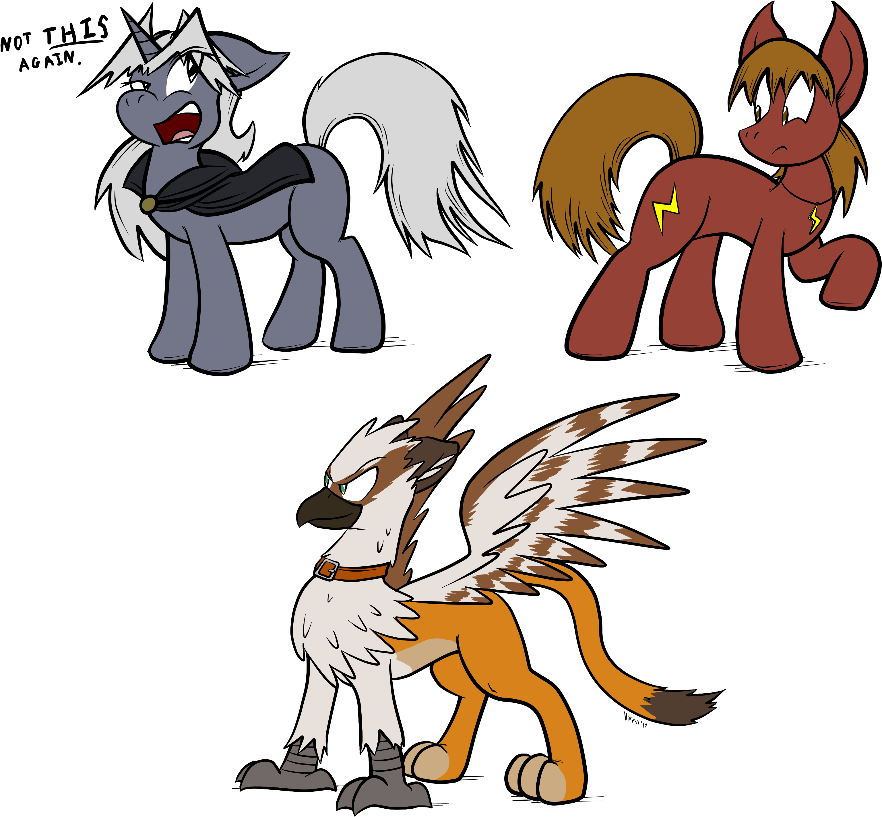Two Ponies And A Griffin (3362x3043), Png Download