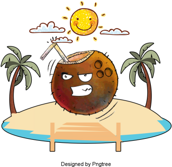 Cartoon Hand Painted Coconut Design, Cartoon, Hand - Portable Network Graphics (360x360), Png Download