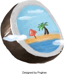 Cartoon Hand Painted Coconut Design, Cartoon, Hand - Design (360x360), Png Download