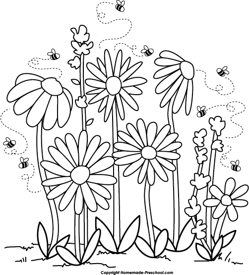 Click To Save Image - Flowers With Bees Drawing (502x555), Png Download